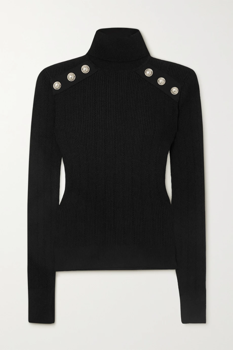 유럽직배송 발망 BALMAIN Button-embellished ribbed-knit turtleneck sweater 22527730566192672