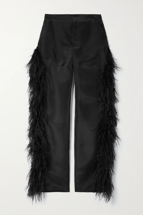 유럽직배송 LAPOINTE Feather-trimmed silk-organza wide-leg pants 25185454456076876