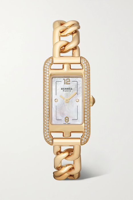 유럽직배송 HERMÈS TIMEPIECES Nantucket 17mm very small 18-karat rose gold, diamond and mother-of-pearl watch 25185454456521515