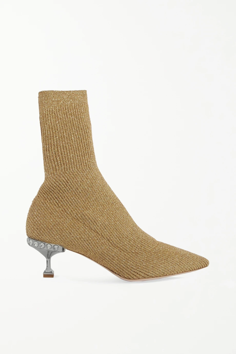 유럽직배송 미우미우 MIU MIU Crystal-embellished metallic ribbed-knit sock boots 17957409492981252
