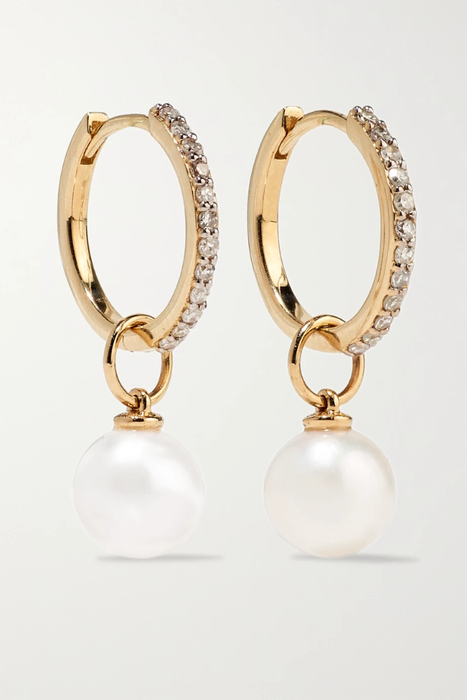 유럽직배송 마테오 귀걸이 MATEO 14-karat gold, diamond and pearl hoop earrings 17957409490541362
