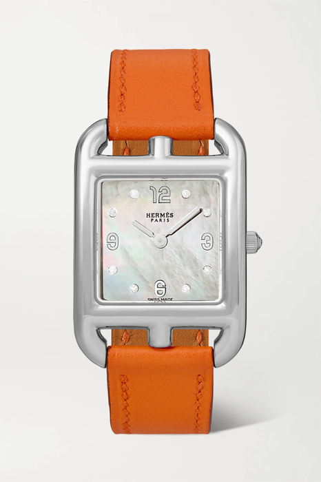 유럽직배송 HERMÈS TIMEPIECES Cape Cod 23mm small stainless steel, leather, mother-of-pearl and diamond watch 25185454456475380