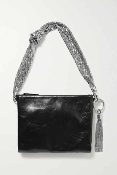 유럽직배송 지미추 JIMMY CHOO Callie tasseled chainmail-trimmed crinkled-leather shoulder bag 13452677151806735