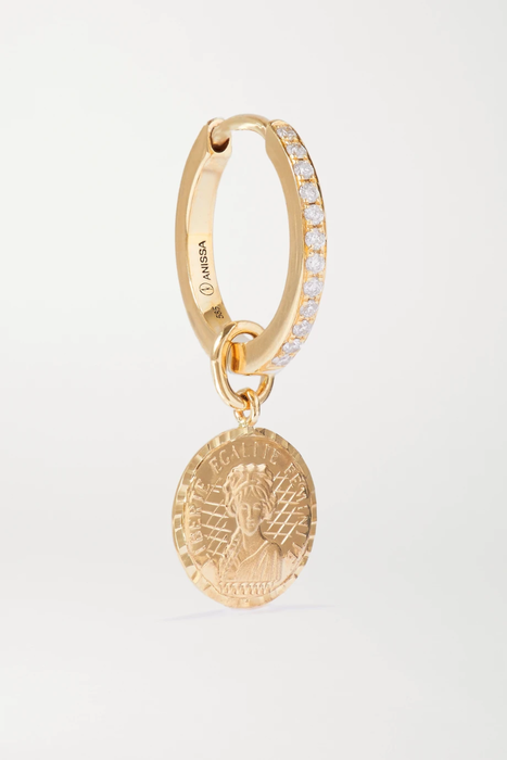 유럽직배송 ANISSA KERMICHE Louise d&#039;Or Coin 14-karat gold diamond single hoop earring 30828384629494856