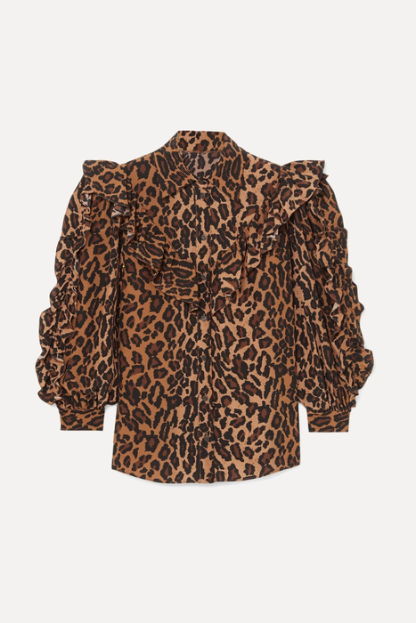 유럽직배송 미우미우 MIU MIU Ruffled leopard-print silk-georgette blouse 210640162116