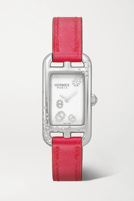 유럽직배송 HERMÈS TIMEPIECES Nantucket 17mm very small stainless steel, leather and diamond watch 19971654707164000