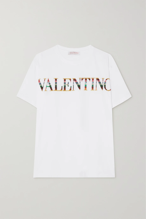 유럽직배송 발렌티노 VALENTINO Sequin-embellished embroidered cotton-jersey T-shirt 24665545640556441