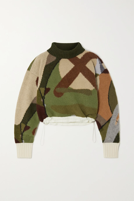 유럽직배송 사카이 스웨터 SACAI + KAWS  cropped shell-trimmed jacquard-knit wool turtleneck sweater 11452292645300672