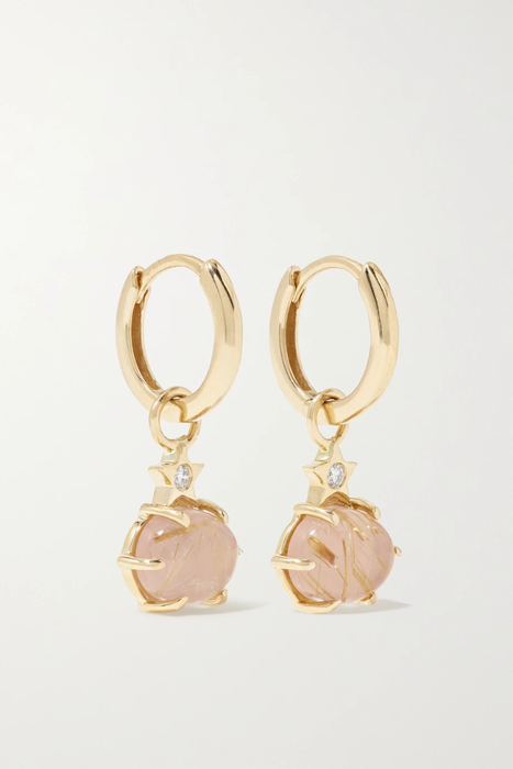 유럽직배송 ANDREA FOHRMAN Mini Cosmo 14-karat gold, moonstone and diamond hoop earrings 665933303565981