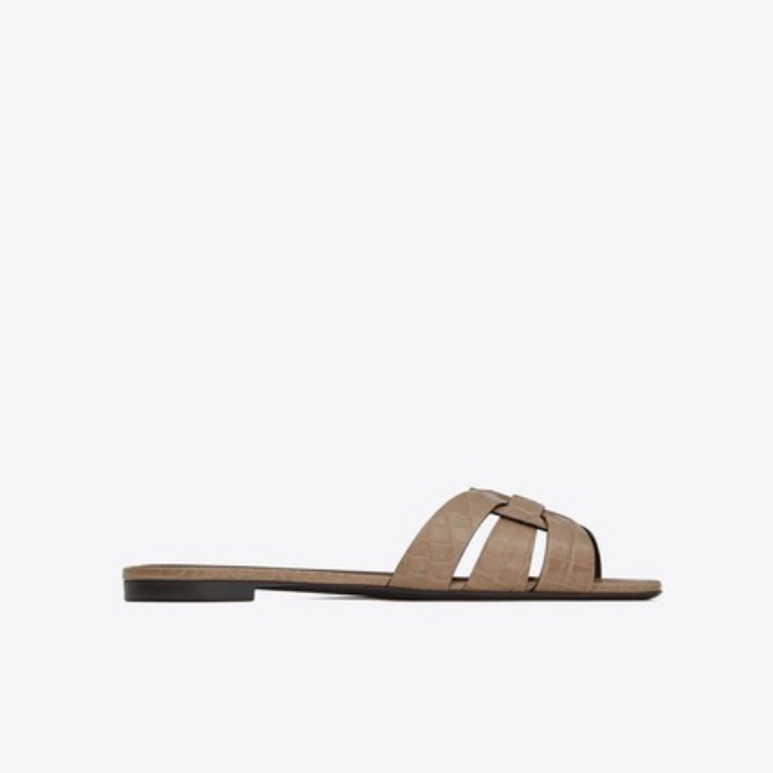 유럽직배송 입생로랑 SAINT LAURENT TRIBUTE flat sandals in crocodile embossed shiny leather 565596DND001722