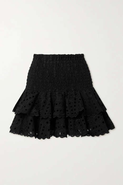 유럽직배송 CHARO RUIZ Noa ruffled shirred broderie anglaise cotton-blend mini skirt 24772899113485351