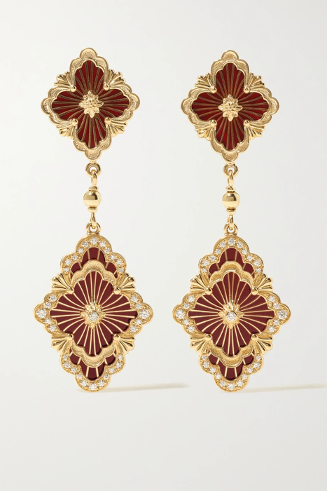 유럽직배송 BUCCELLATI Opera Tulle 18-karat gold, enamel and diamond earrings 13452677153262894