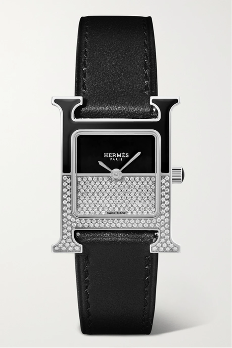 유럽직배송 HERMÈS TIMEPIECES Heure H Double Jeu 21mm small stainless steel, lacquer, leather and diamond watch 32027475400285772