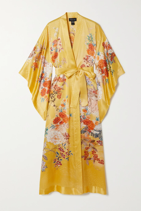 유럽직배송 MENG Belted floral-print silk-satin robe 27086482324334583