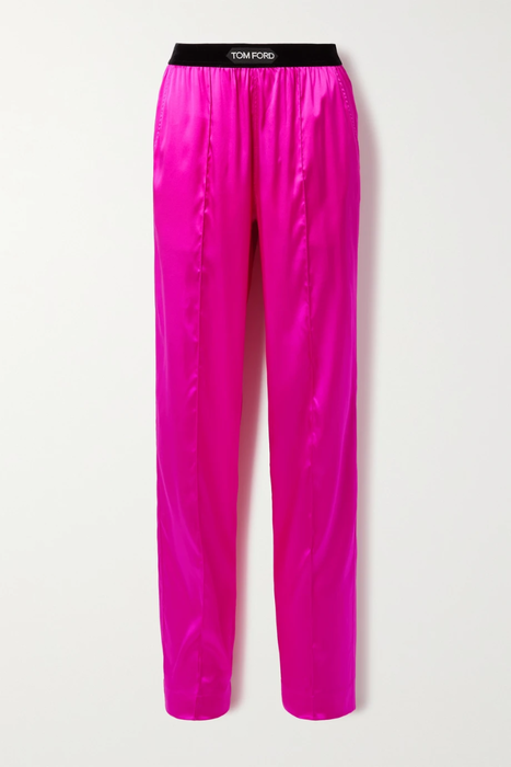 유럽직배송 톰포드 TOM FORD Velvet-trimmed stretch-silk satin pants 24062987016490687
