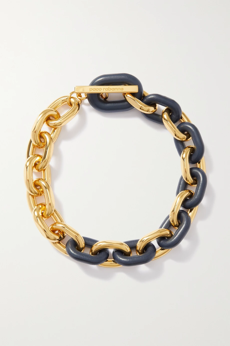 유럽직배송 파코라반 목걸이 PACO RABANNE XL Link gold-tone and leather necklace 11452292646457125