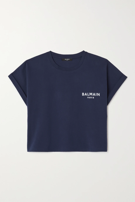 유럽직배송 발망 BALMAIN Cropped flocked cotton-jersey T-shirt 22250442026132966