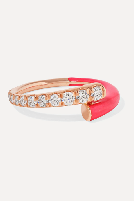 유럽직배송 MELISSA KAYE Lola 18-karat rose gold, diamond and enamel ring 17428787259245042