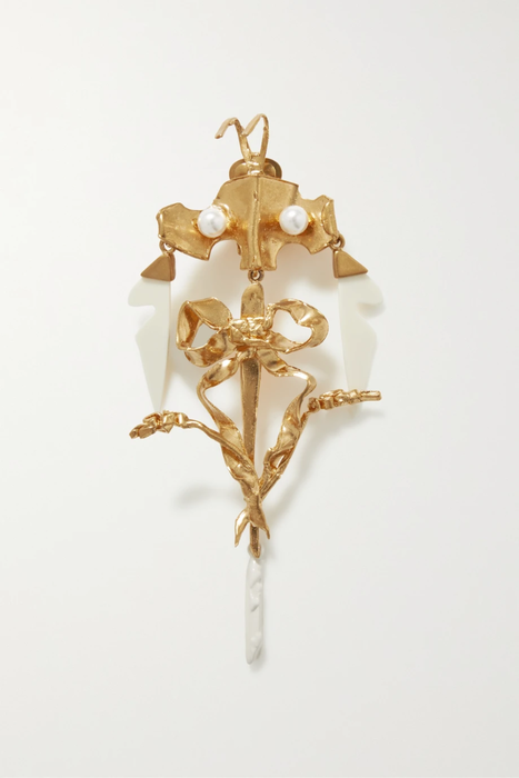 유럽직배송 발렌티노 VALENTINO Valentino Garavani gold-tone, enamel and Swarovski pearl single clip earring 16114163150744291