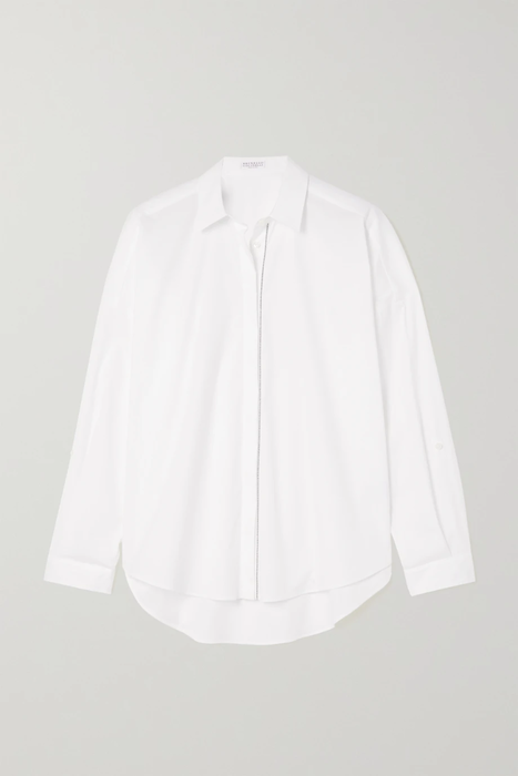 유럽직배송 브루넬로쿠치넬리 BRUNELLO CUCINELLI Bead-embellished cotton-blend poplin shirt 11452292646543093