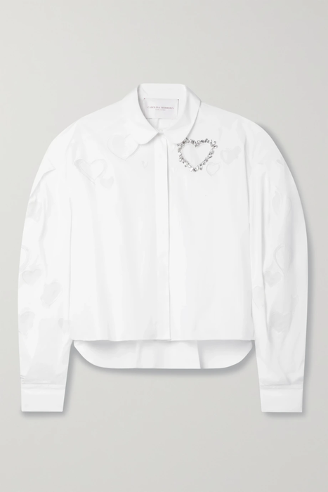 유럽직배송 캐롤리나헤레라 CAROLINA HERRERA Embellished cotton-blend poplin, tulle and voile shirt 13452677152342023