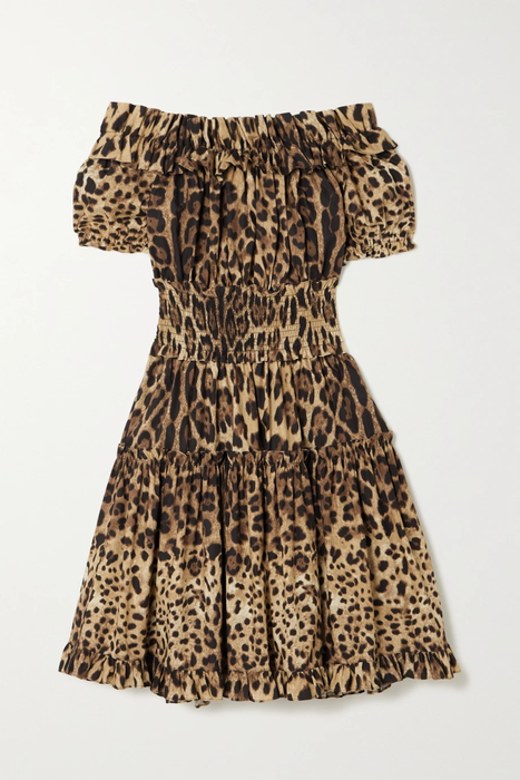 유럽직배송 돌체앤가바나 DOLCE &amp; GABBANA Off-the-shoulder ruffled leopard-print cotton-poplin mini dress 20346390236088250