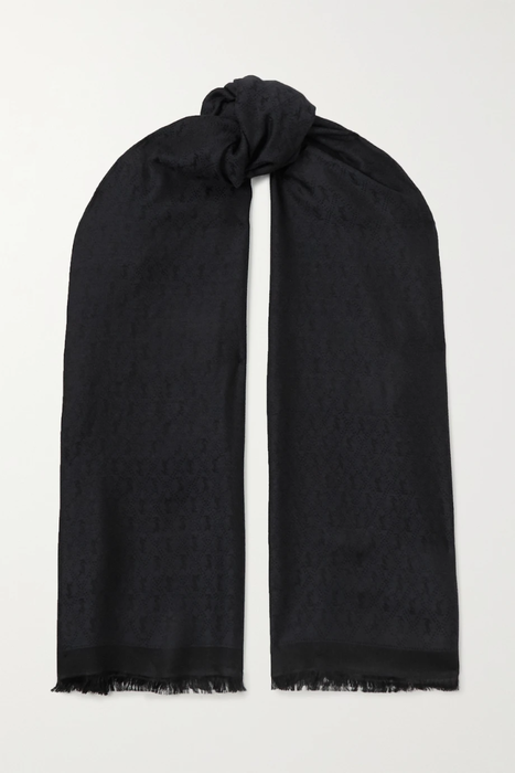 유럽직배송 생로랑 SAINT LAURENT Fringed silk and wool-blend jacquard scarf 17957409489836910