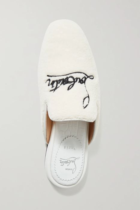 유럽직배송 크리스찬루부탱 슬리퍼 CHRISTIAN LOUBOUTIN Navy Coolito Donna logo-embroidered faux shearling slippers 11452292647327332