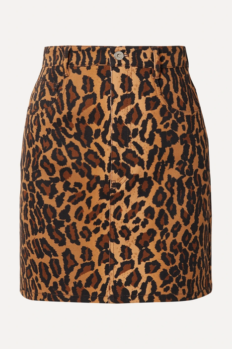 유럽직배송 미우미우 MIU MIU Appliquéd leopard-print denim mini skirt 17957409494384733