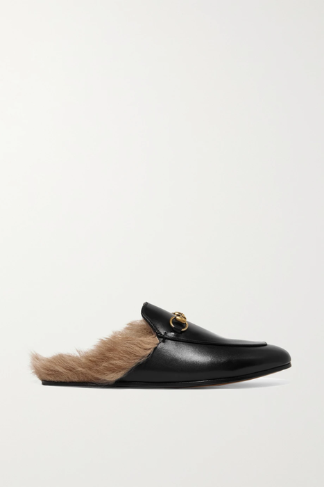 유럽직배송 구찌 슬리퍼 GUCCI Princetown horsebit-detailed shearling-lined leather slippers 30629810019732512