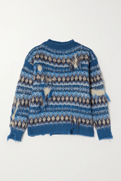 유럽직배송 메종마르지엘라 스웨터 MAISON MARGIELA Distressed Fair Isle wool and cotton-blend sweater 24772899113298529
