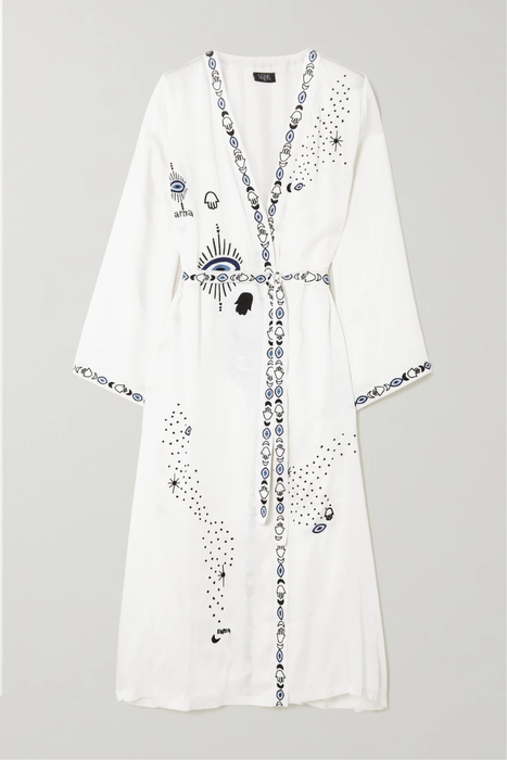 유럽직배송 LESLIE AMON Evil Eye belted embroidered satin robe 27086482324418646