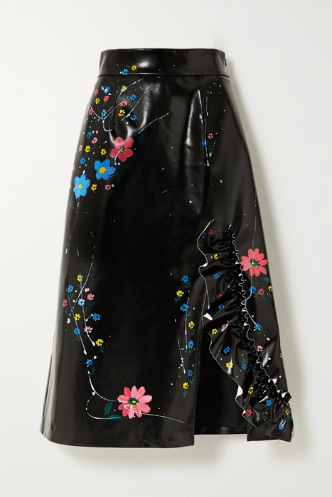 유럽직배송 미우미우 MIU MIU Ruffled painted faux patent-leather midi skirt 665933303133558