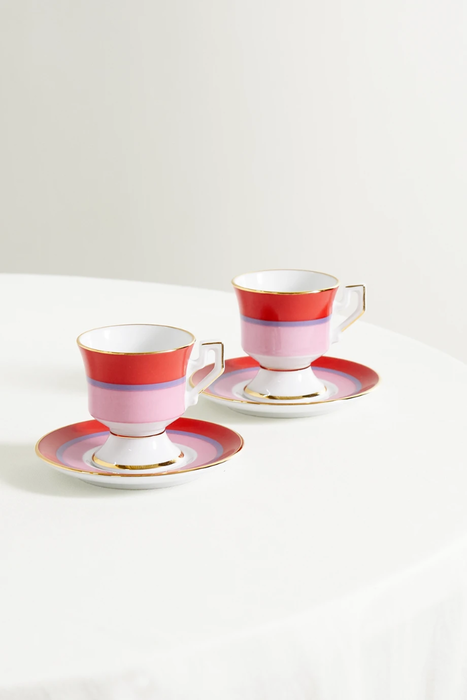 유럽직배송 라더블제이 LA DOUBLEJ Set of two gold-plated porcelain espresso cups and saucers 17411127376824906