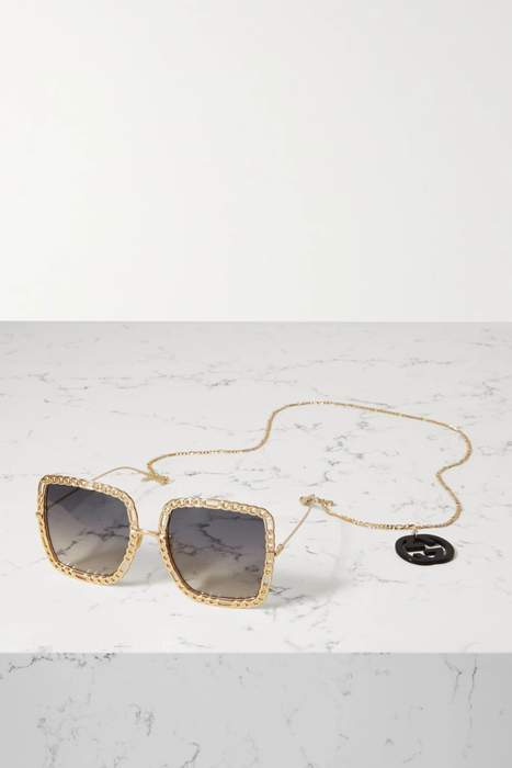 유럽직배송 구찌 선글라스 GUCCI EYEWEAR Oversized embellished square-frame gold-tone sunglasses 27086482324299979