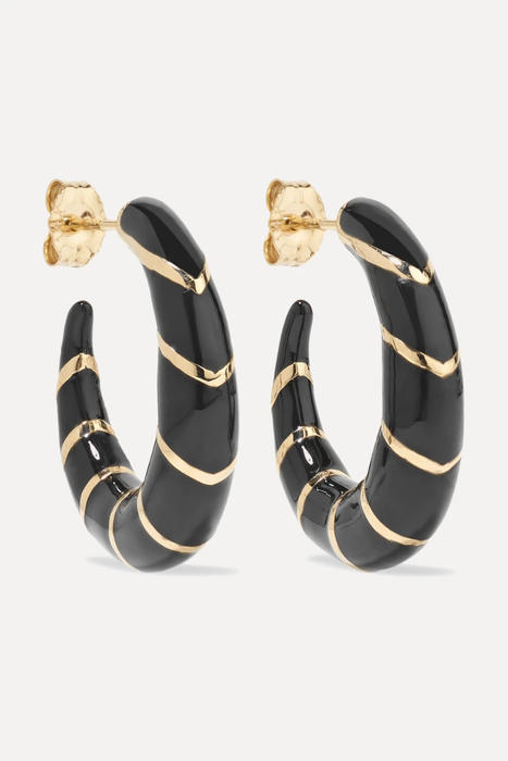 유럽직배송 ALISON LOU Petite Stripes 14-karat gold and enamel hoop earrings 665933301478038