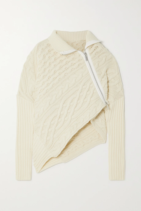 유럽직배송 사카이 SACAI Asymmetric zip-detailed cable-knit wool sweater 11452292645300676