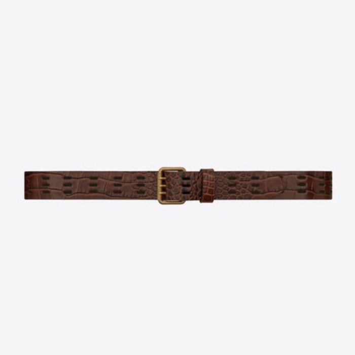 유럽직배송 입생로랑 SAINT LAURENT perforated biker belt in crocodile-embossed leather 60669506A0B6596