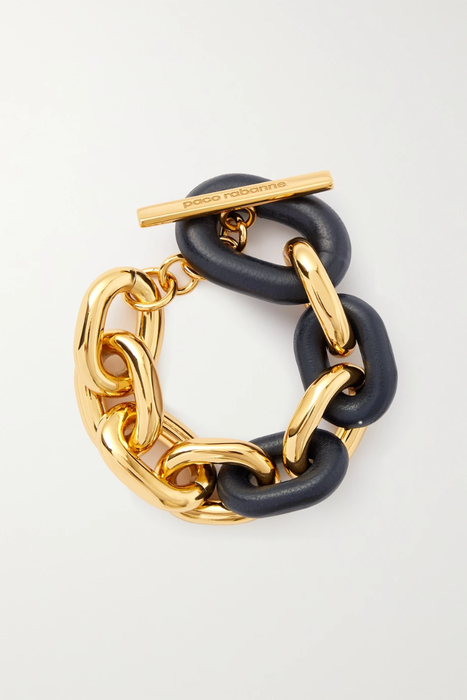 유럽직배송 파코라반 팔찌 PACO RABANNE XL Link gold-tone and leather bracelet 11452292646457084