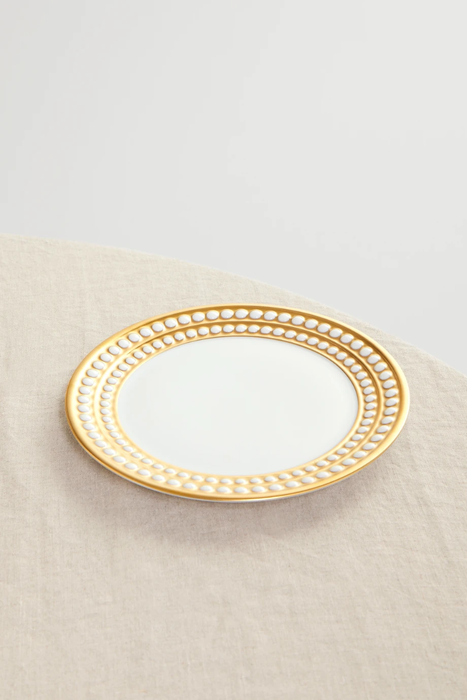 유럽직배송 L&#039;OBJET Perlée 17cm gold-plated porcelain bread and butter plate 11452292647026001