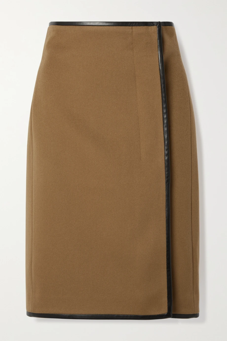 유럽직배송 생로랑 스커트 SAINT LAURENT Leather-trimmed wool and cashmere-blend wrap skirt 31432202865202339