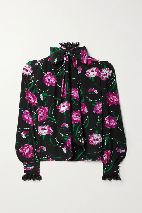 유럽직배송 로다테 블라우스 RODARTE Tie-neck lace-trimmed floral-print silk crepe de chine blouse 24665545640699270
