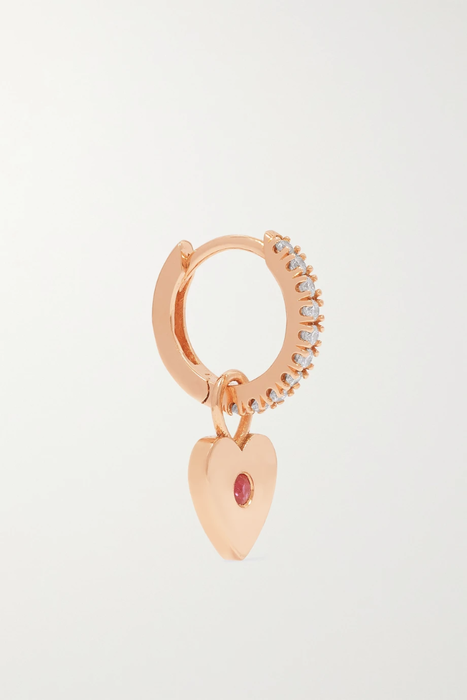 유럽직배송 ANDREA FOHRMAN 14-karat rose gold diamond and ruby single hoop earring 9465239339545782