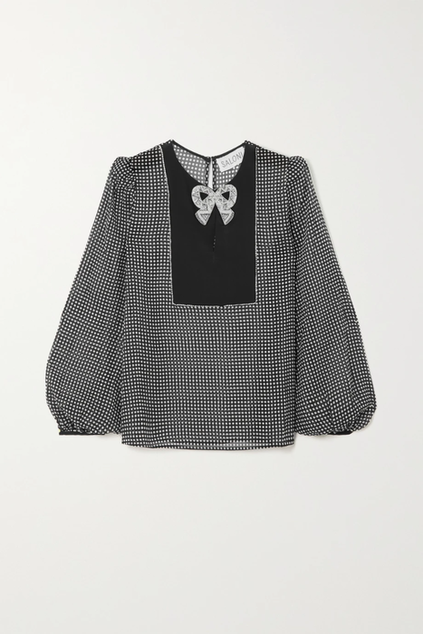 유럽직배송 살로니 블라우스 SALONI Tonya bow-embellished polka-dot silk crepe de chine blouse 25185454455874884