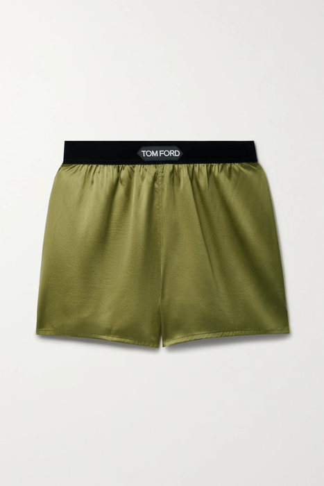 유럽직배송 톰포드 TOM FORD Velvet-trimmed silk-blend satin shorts 18706561956205818