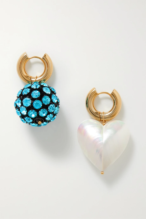 유럽직배송 타임리스펄리 TIMELESS PEARLY Gold-tone crystal and pearl hoop earrings 25185454457237996