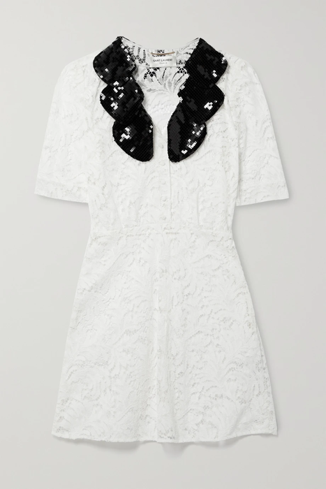 유럽직배송 생로랑 SAINT LAURENT Sequined silk-trimmed cotton-blend corded lace mini dress 22527730566260287