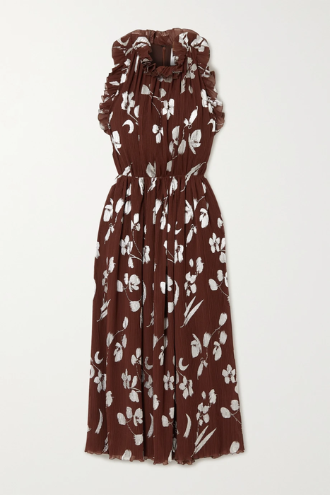 유럽직배송 할펀 HALPERN Ruffled floral-print plissé-georgette midi dress 6630340699136910
