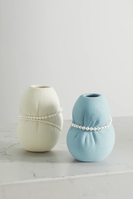 유럽직배송 컴플리티드워크 화병 COMPLETEDWORKS Set of two faux pearl-embellished ceramic vases 25185454456751649