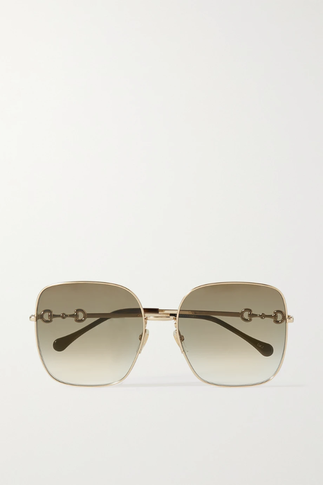 유럽직배송 구찌 선글라스 GUCCI EYEWEAR Horsebit-detailed square-frame gold-tone sunglasses 4394988609322841